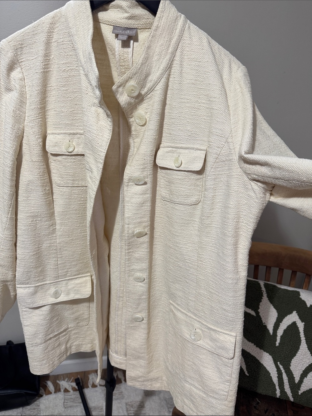 J. Jill Cream/ pale yellow Textured Cotton Longline Jacket – Size L - Picture 3 of 9